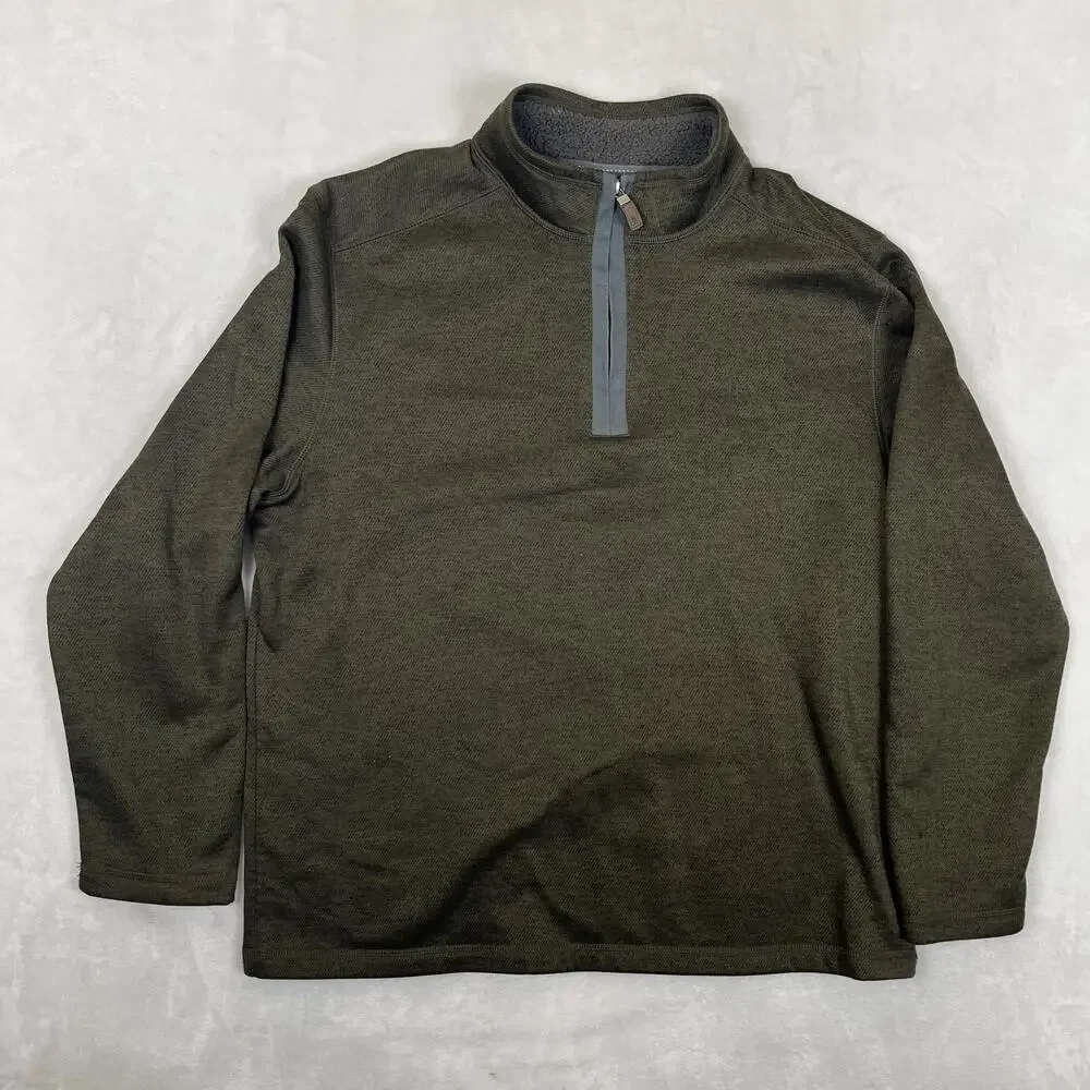 G.H. Bass & Co Sweater Mens XL Green 1/4 Zip Mock Neck Fleece Lined Pullover